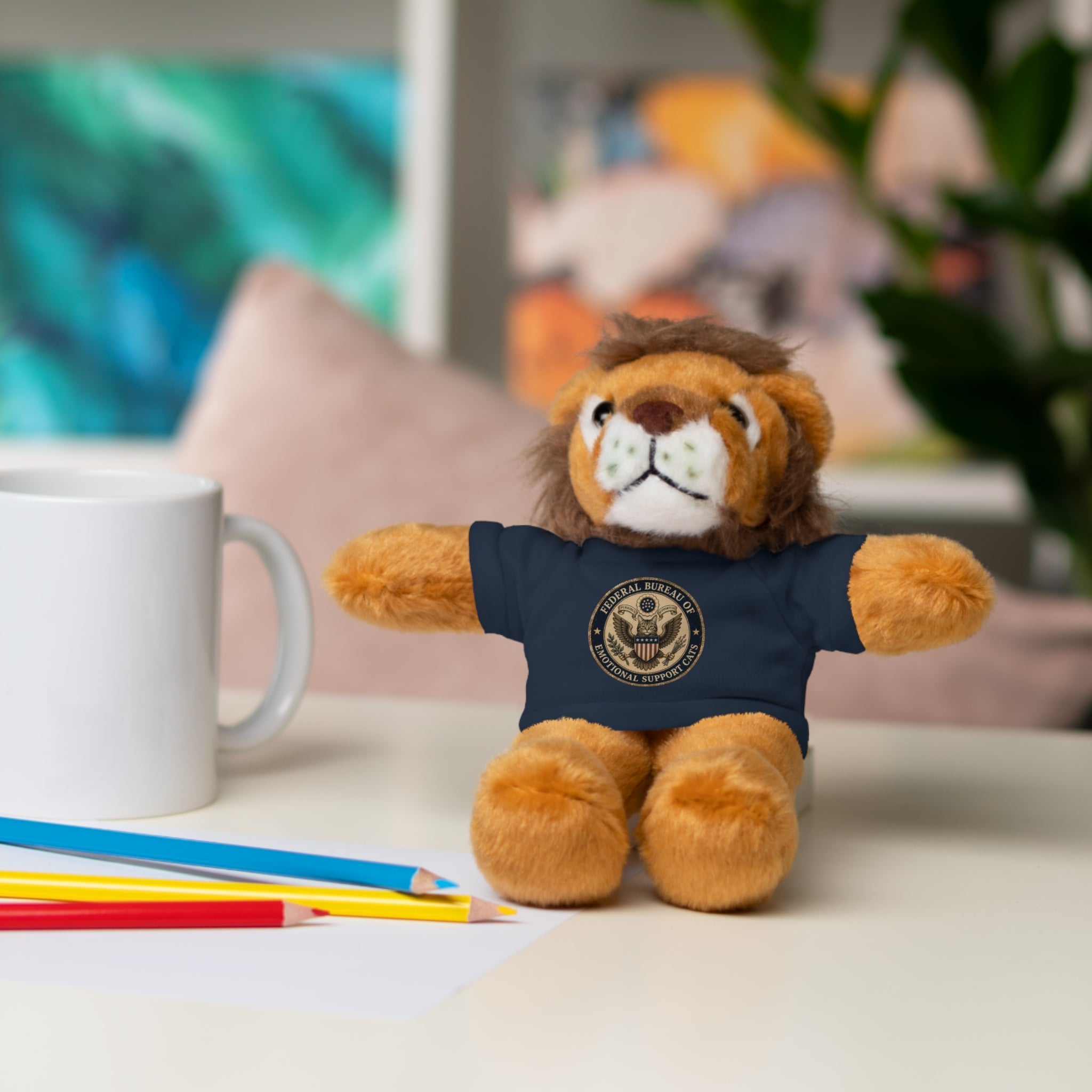 Emotional Support Cats Plush Toy with T-Shirt (Jaguar or Lion)