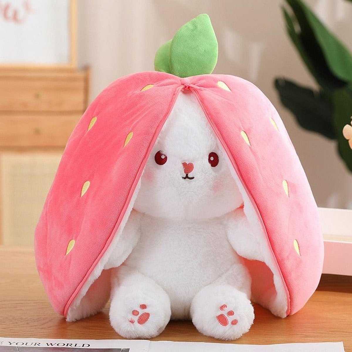 ZenWolf Sensory Grounding Plush: Reversible "Safe Space" Strawberry Bunny - Zenwolf