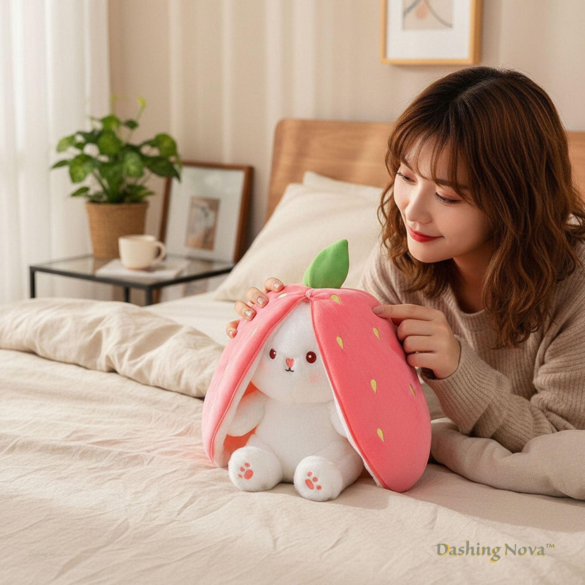 ZenWolf Sensory Grounding Plush: Reversible "Safe Space" Strawberry Bunny - Zenwolf