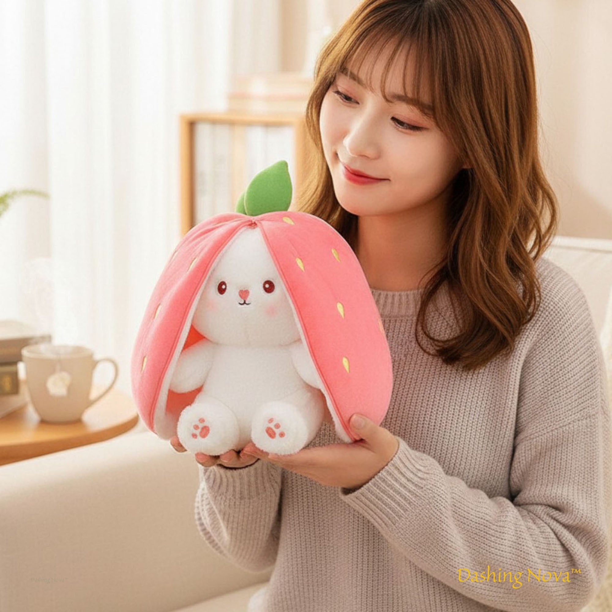 ZenWolf Sensory Grounding Plush: Reversible "Safe Space" Strawberry Bunny - Zenwolf
