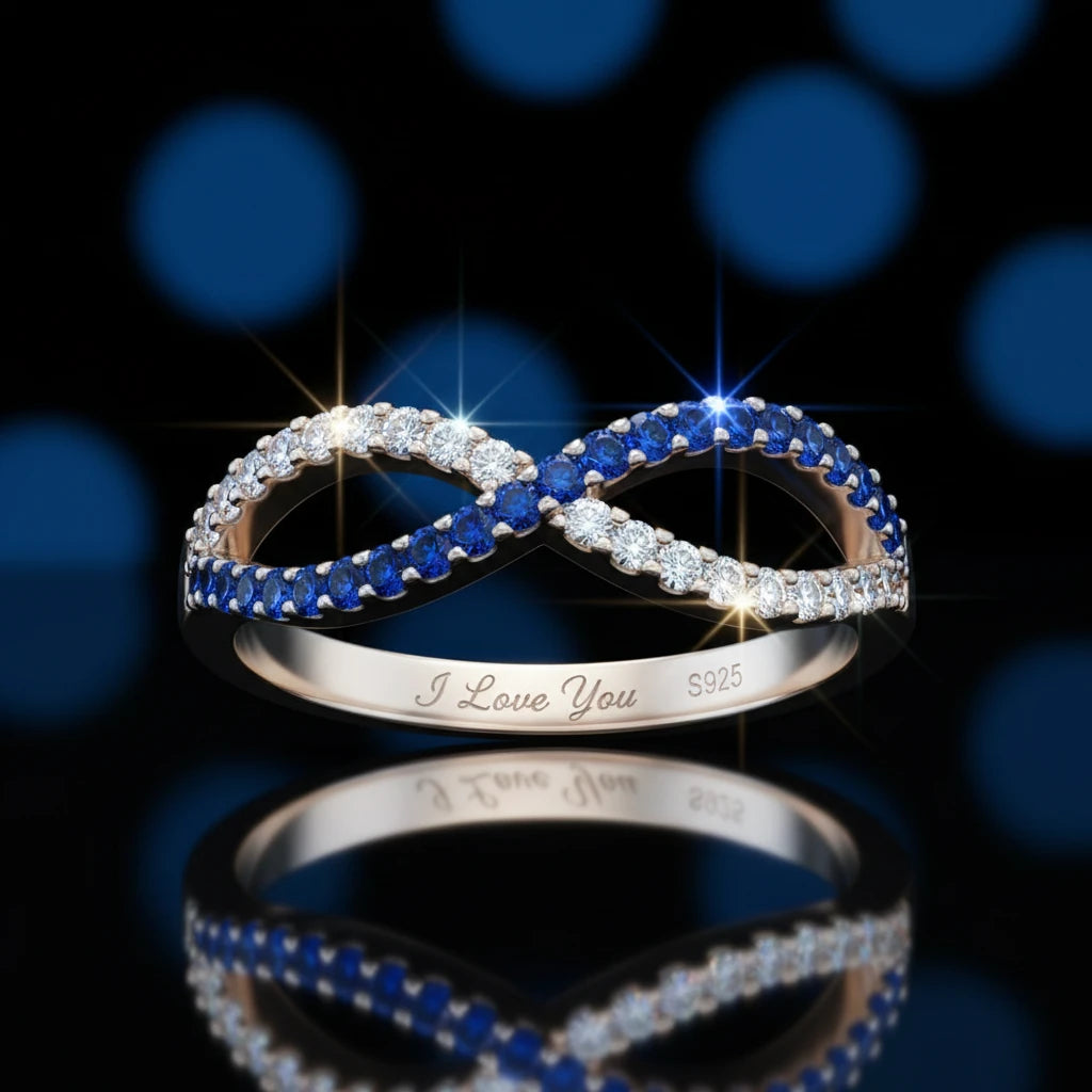 Sparkling Blue Cubic Zirconia Infinity Love Ring – 925 Sterling Silver DailySale