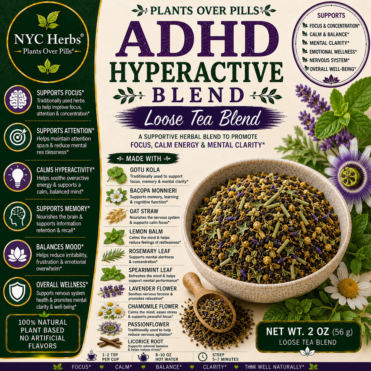 ZenWolf ADHD Calm Herbal Blend – Soothing Tea for Focus, Restlessness & Emotional Balance