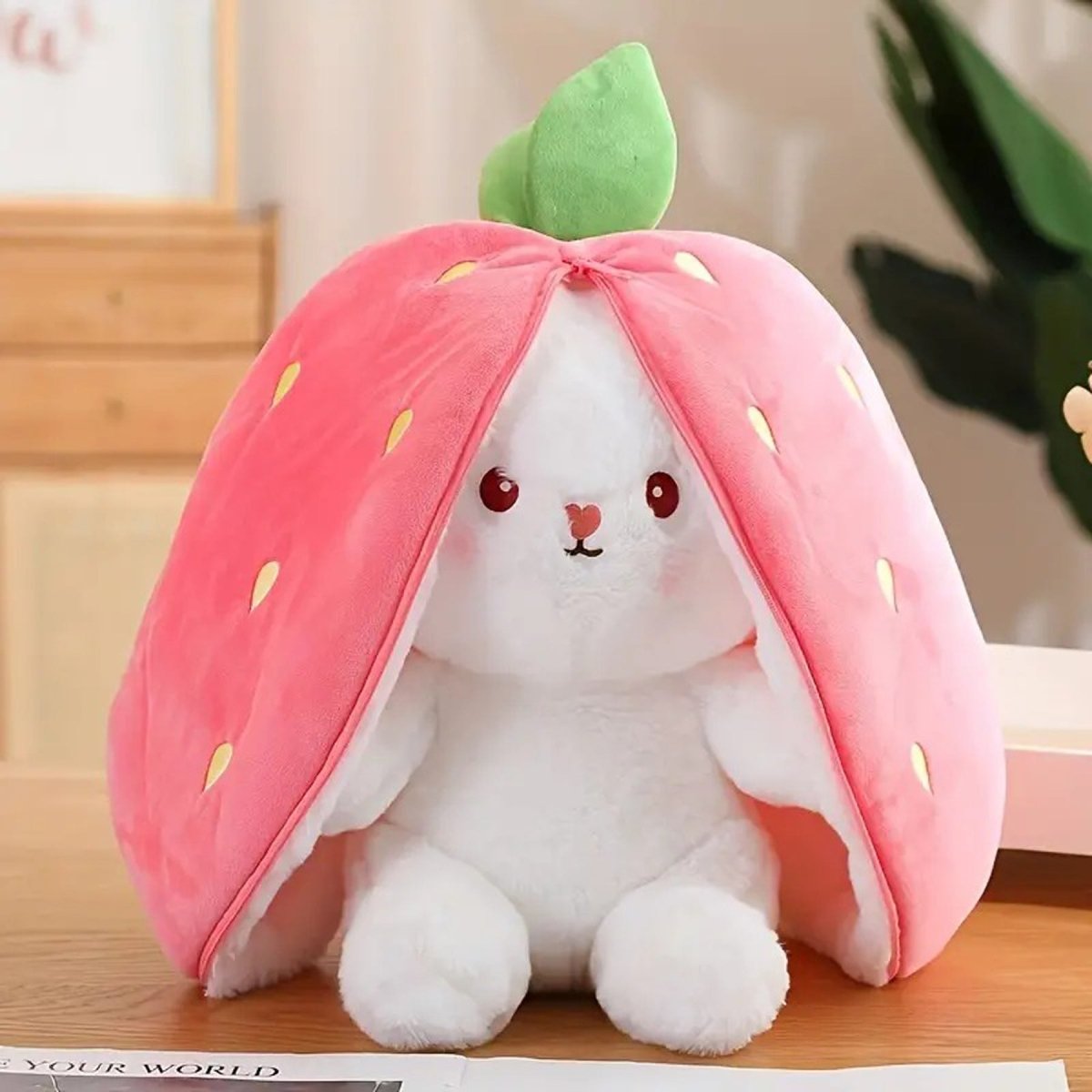 ZenWolf Sensory Grounding Plush: Reversible "Safe Space" Strawberry Bunny - Zenwolf