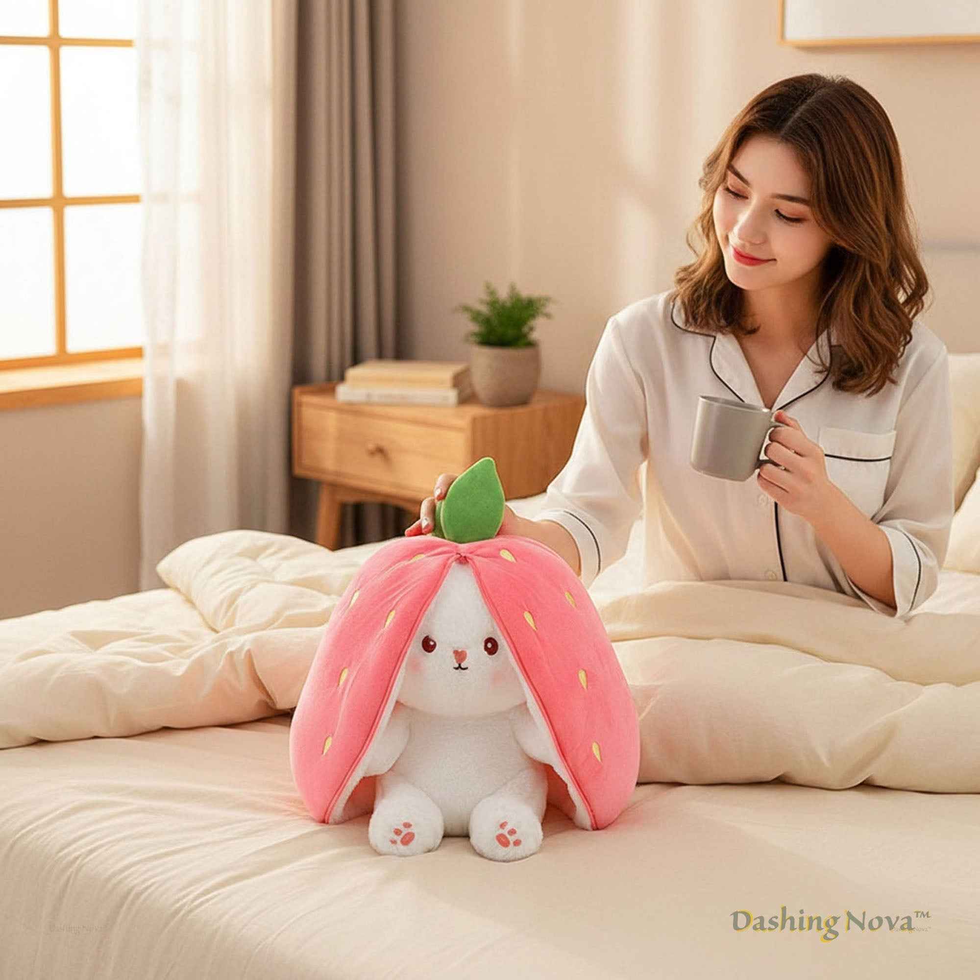 ZenWolf Sensory Grounding Plush: Reversible "Safe Space" Strawberry Bunny - Zenwolf