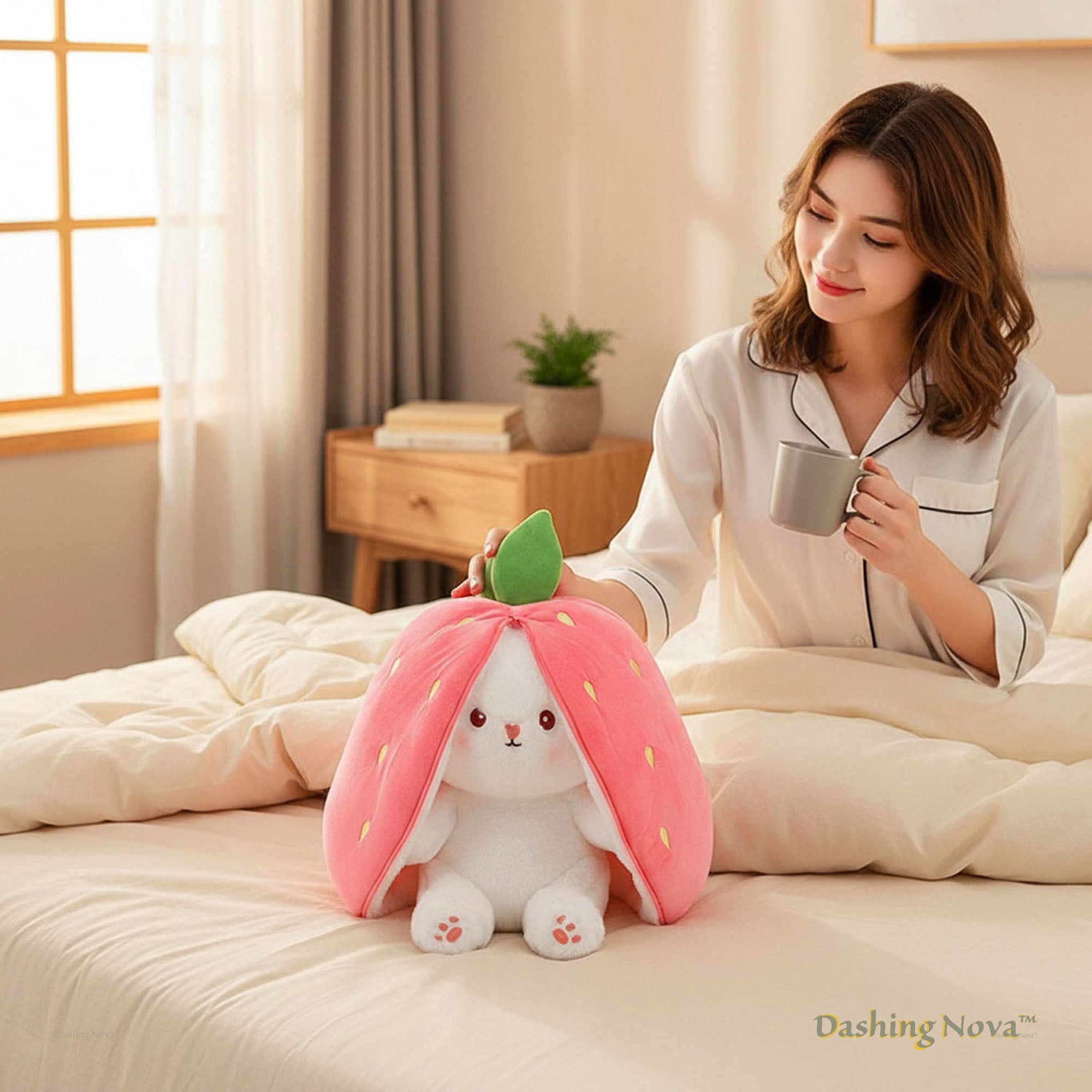 Reversible Strawberry Bunny Plush Toy Soft Polyester Stuffed Animal for Kids Hide and Seek Transforming Toy – Image 5 | ZenWolf Wellness