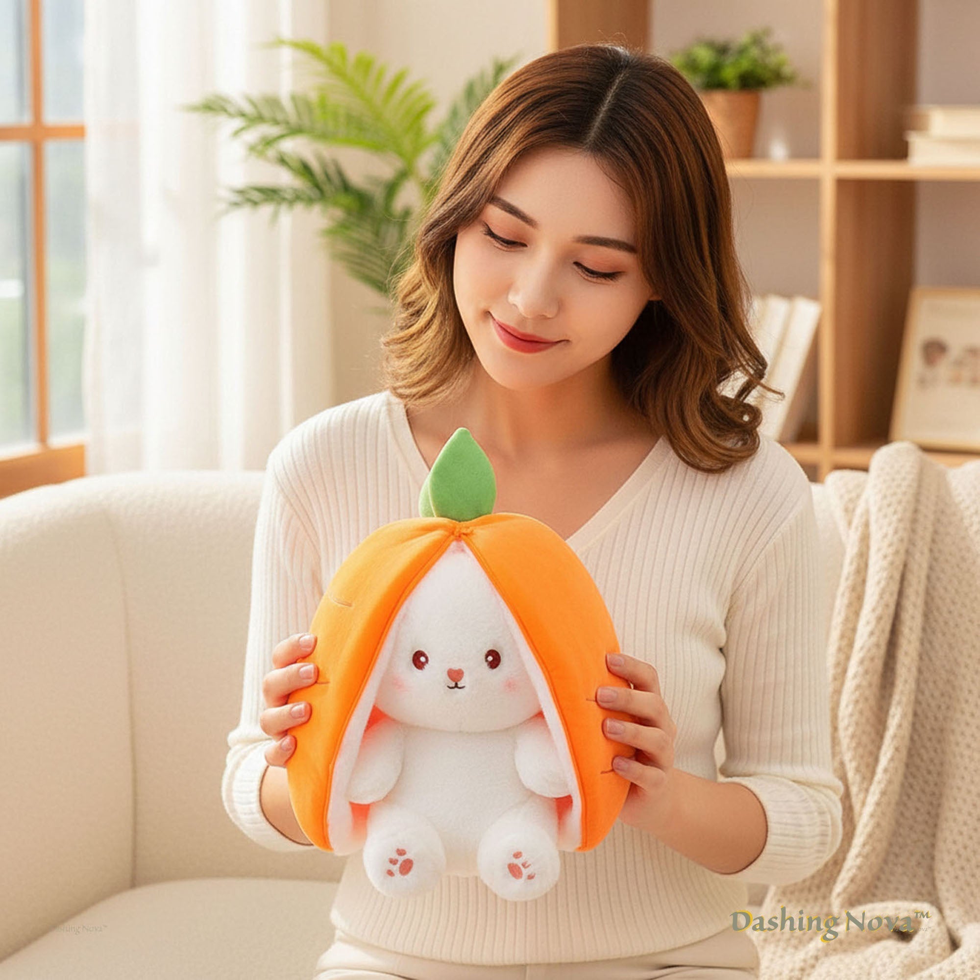 ZenWolf Sensory Grounding Plush: Reversible "Safe Space" Strawberry Bunny - Zenwolf