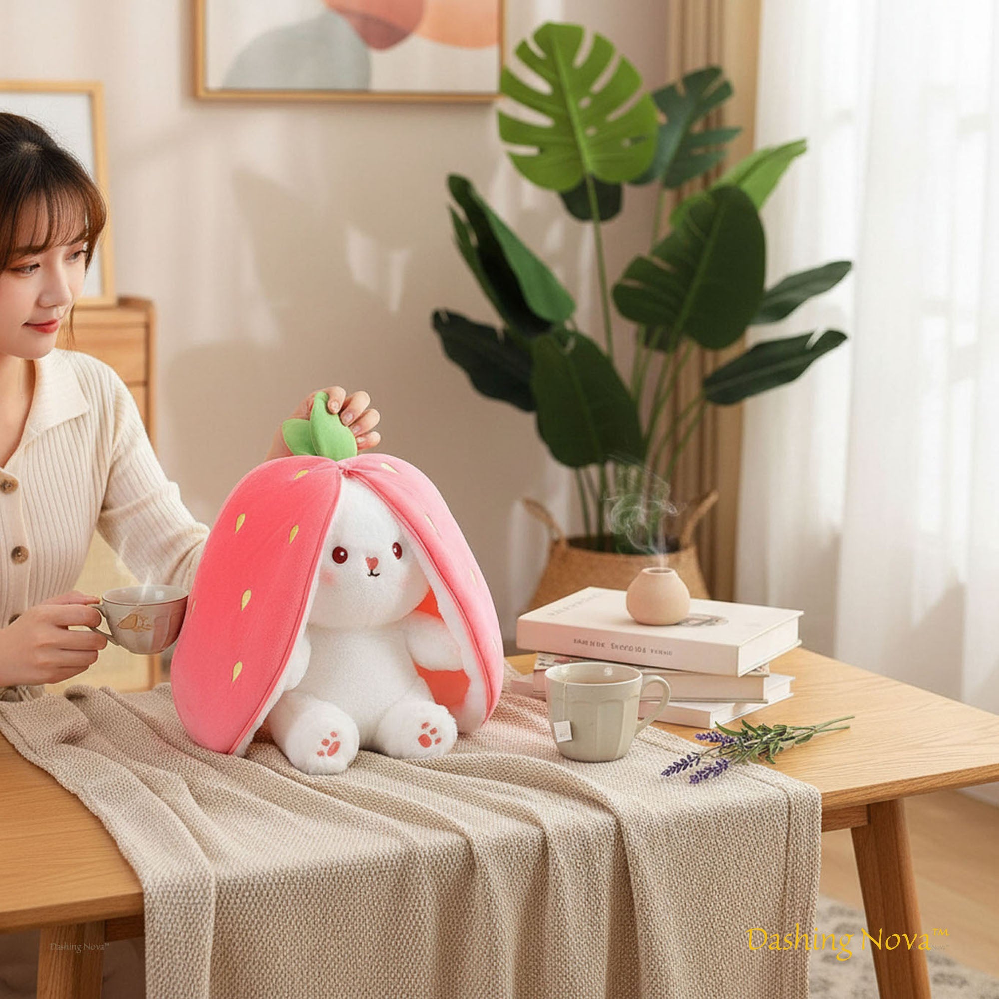 ZenWolf Sensory Grounding Plush: Reversible "Safe Space" Strawberry Bunny - Zenwolf